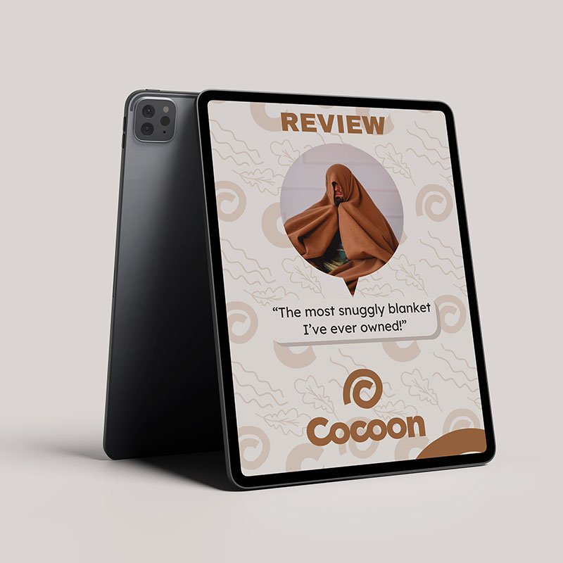 Cocoon Brand Design Identity Tablet Mockup with Social Media Review Post