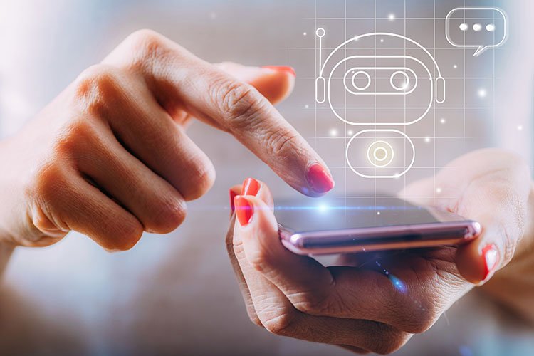 Woman Using AI on Mobile Phone Business Woman Using AI on Mobile Phone