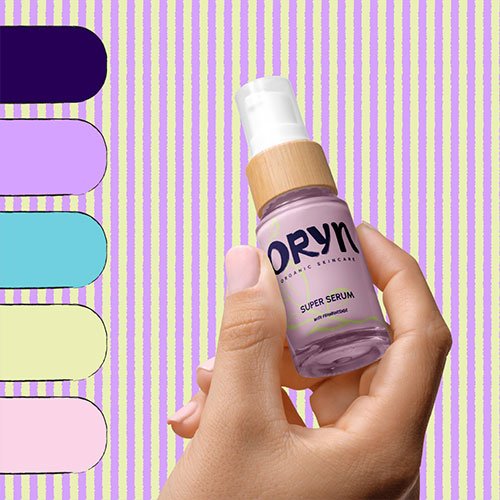 Oryn skincare printed serum bottle design with modern feminine identity