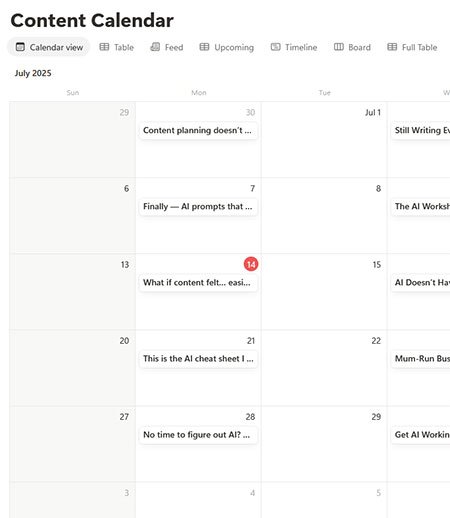 Notion calendar for Pinterest marketing for busy entrepreneurs