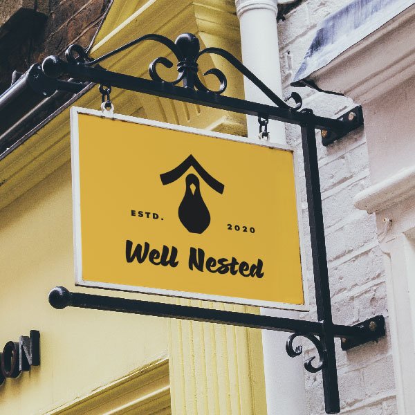 Well Nested Brand Design Mockup on Sign