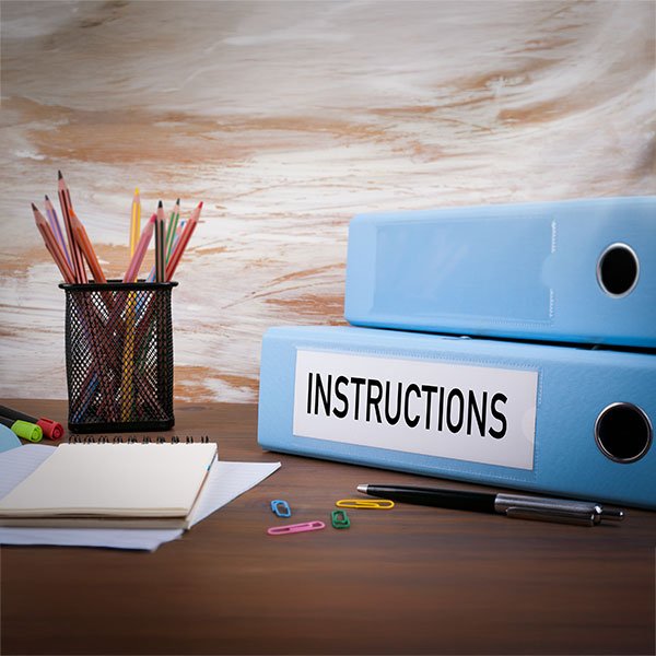 Photo of a file labeled instructions