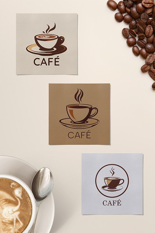 generic branding is too familiar a choice shown by these 3 very similar coffee shop logos that all have a coffee cup and the word café