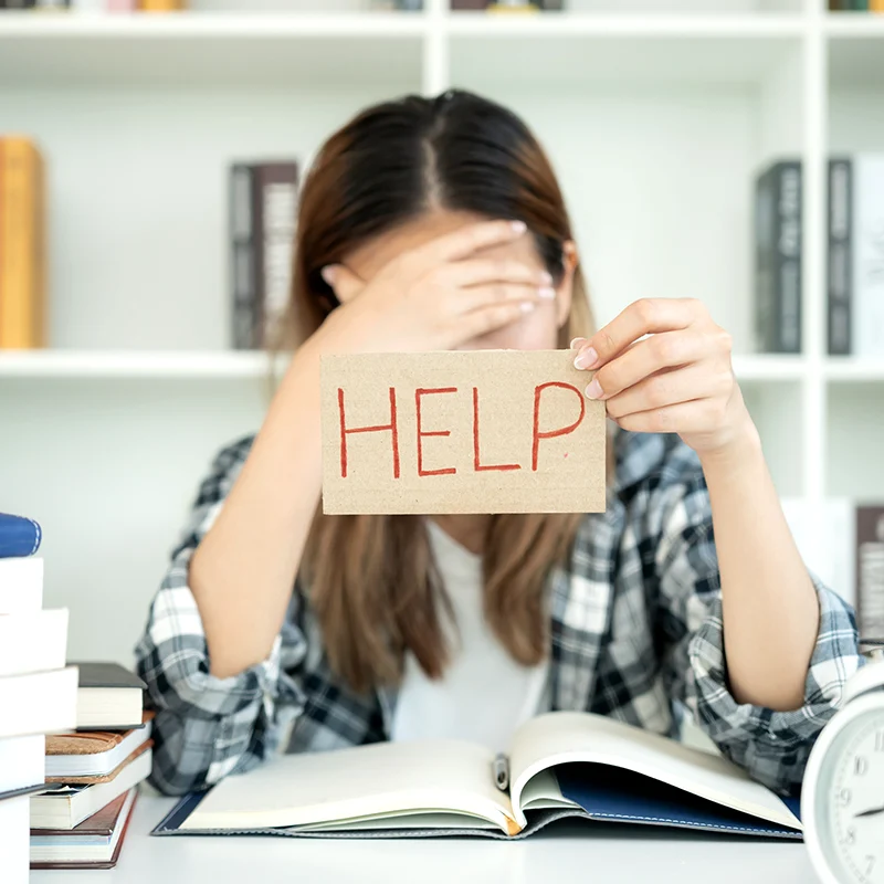 Business woman feeling overwhelmed wants help