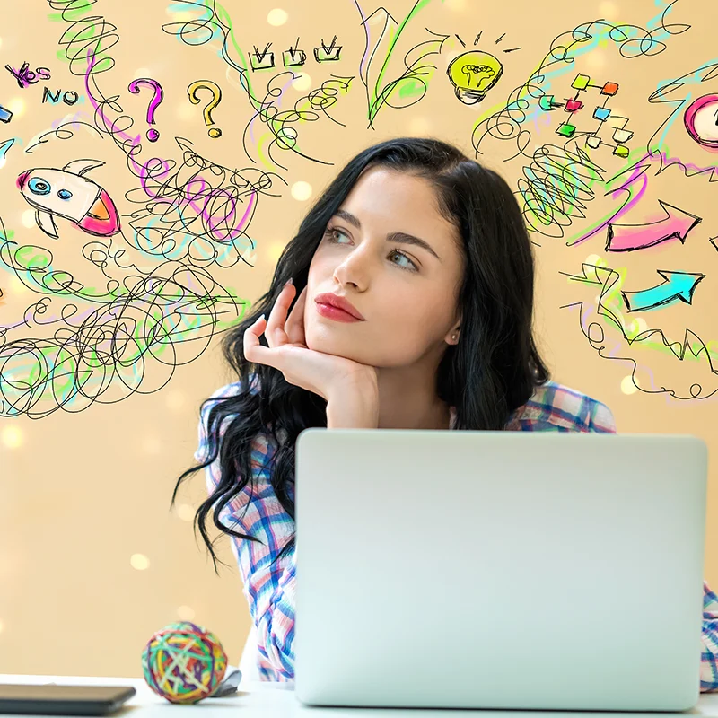Woman running a business with too many ideas, jobs and information